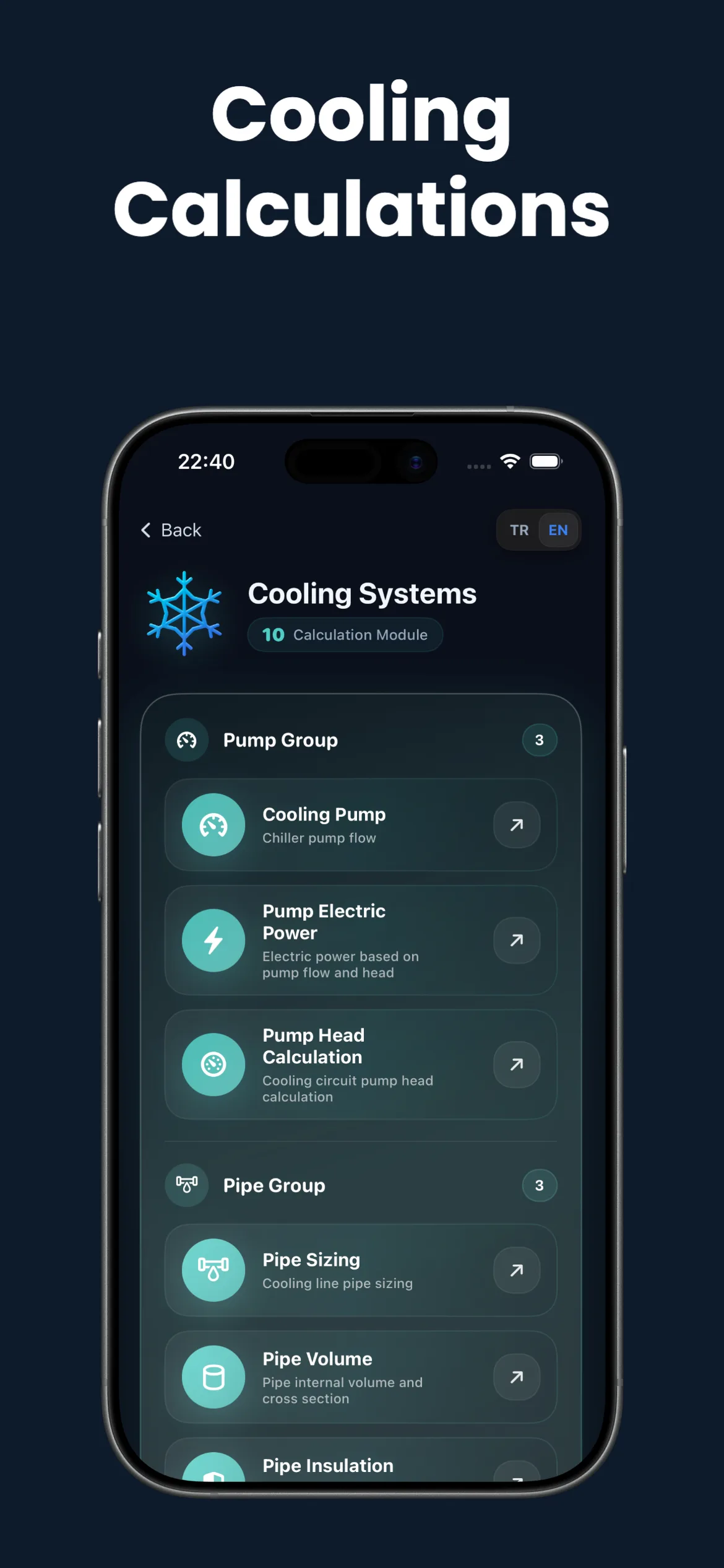 MEP Calc cooling systems, 10 modules