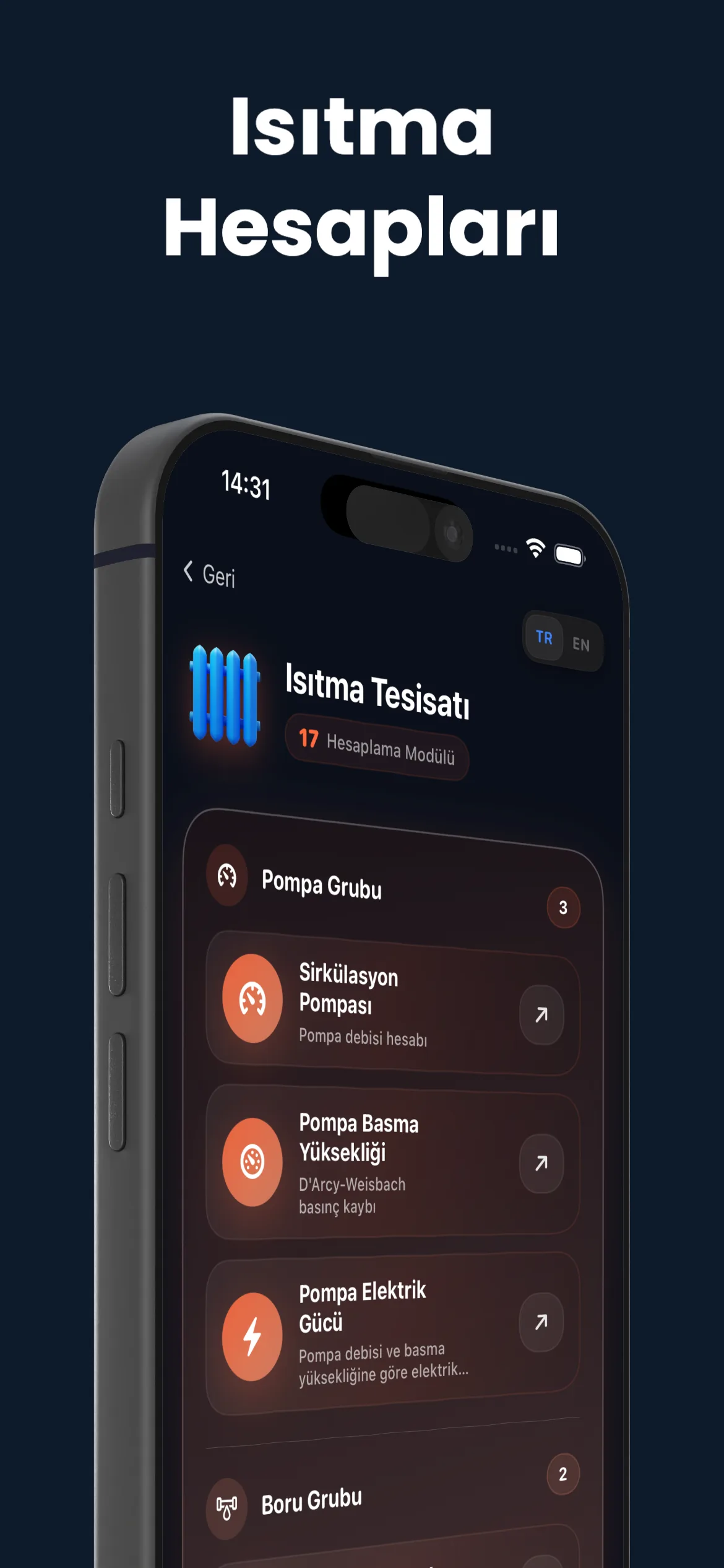 MEP Calc Isıtma Tesisatı — 17 modül