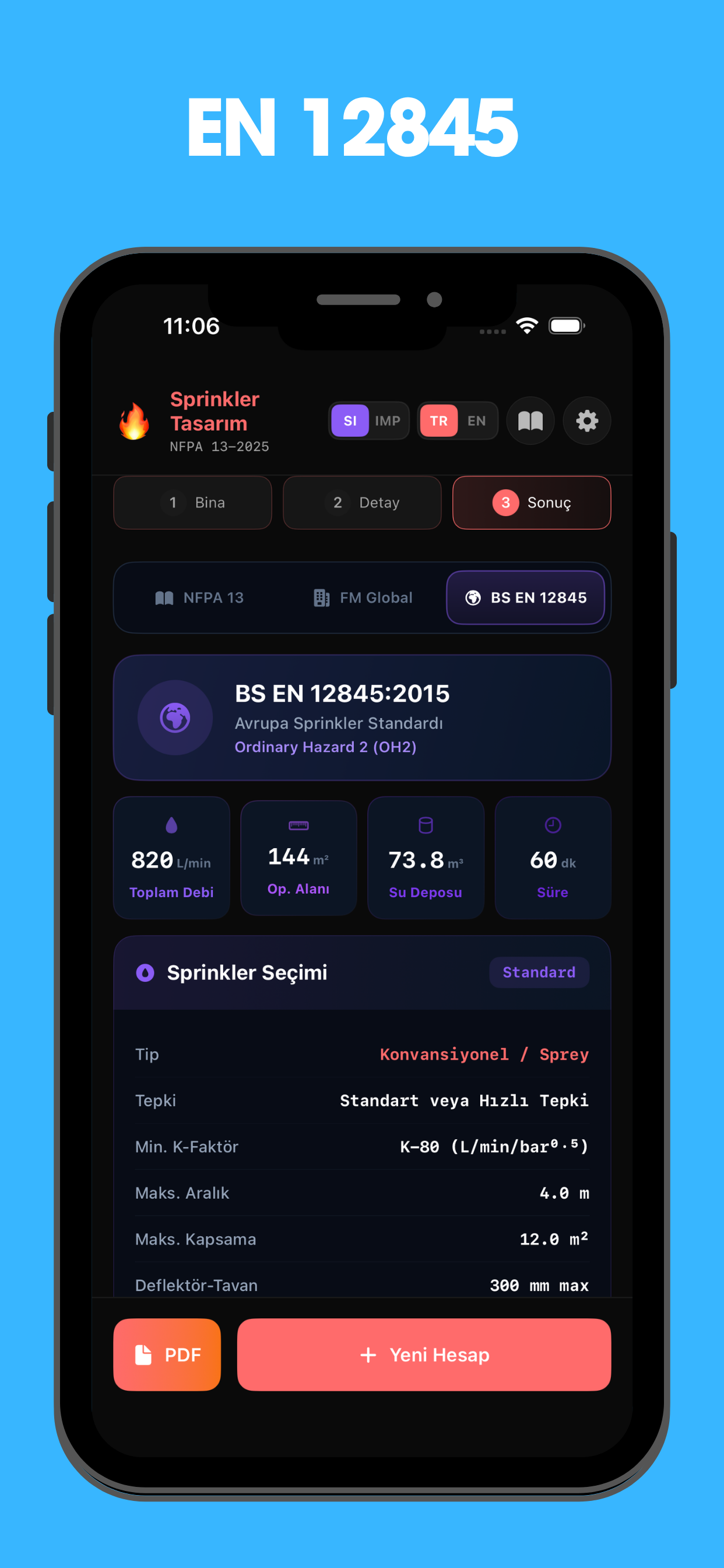 SprinkCalc BS EN 12845 sonuc ekrani