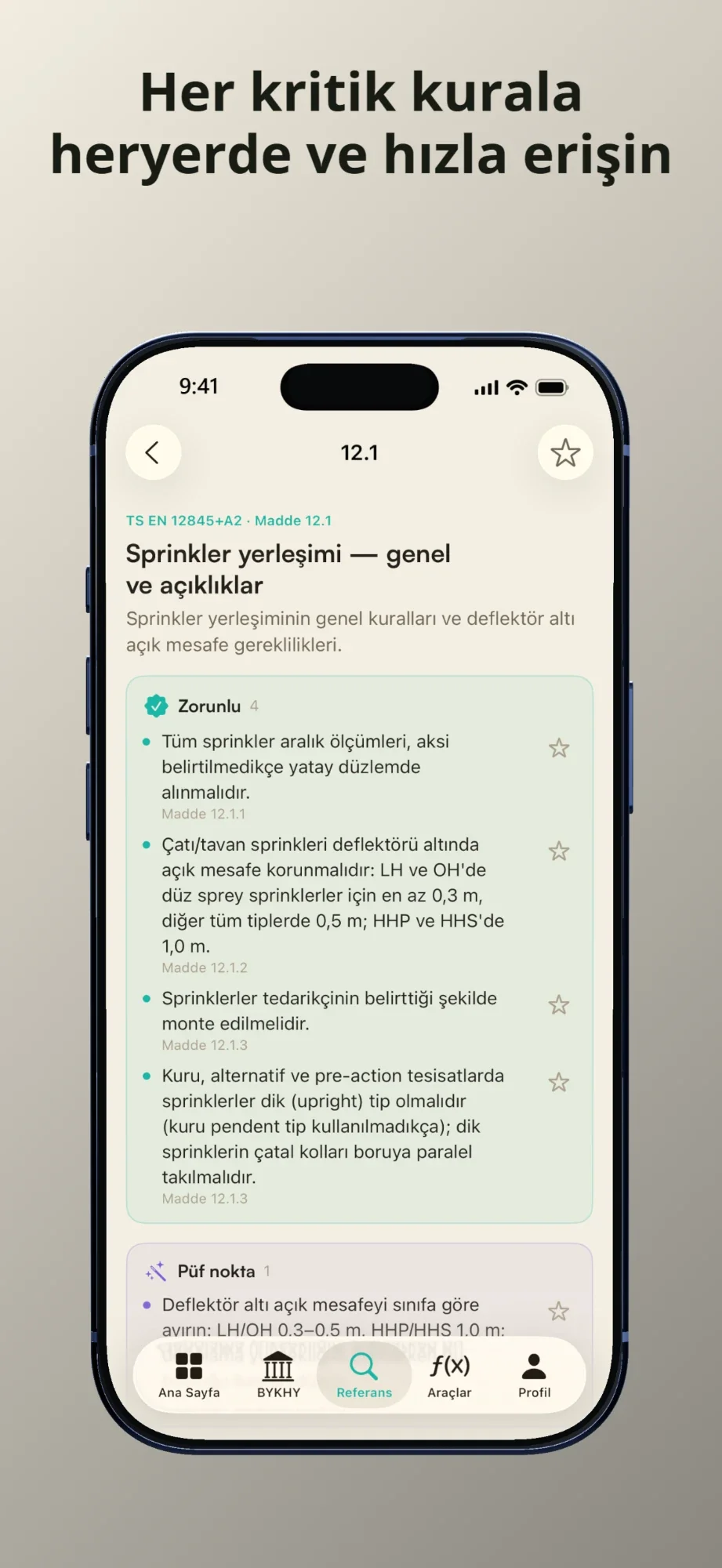 TS EN 12845 madde 12.1 referans ekranı: zorunlu hükümler ve püf noktası
